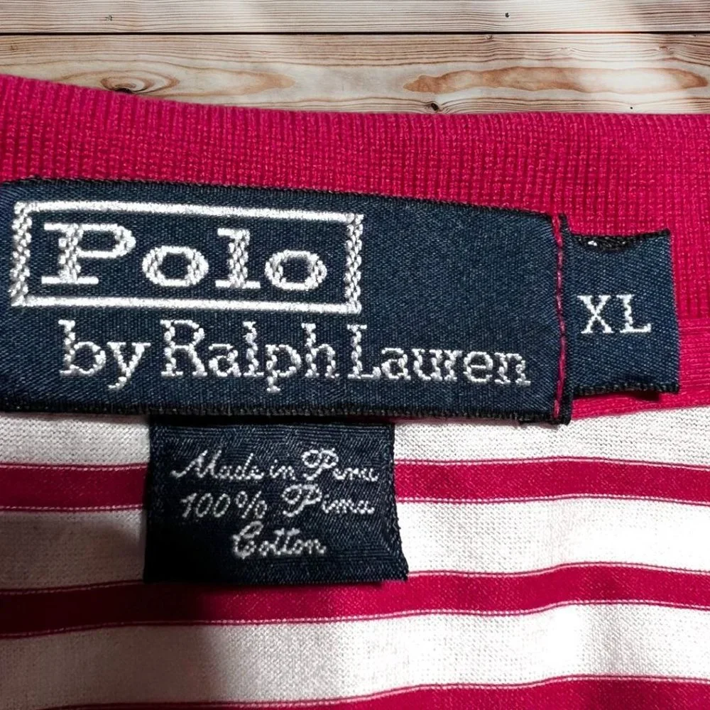 Polo by Ralph Lauren Striped Polo Size XL Pink and White